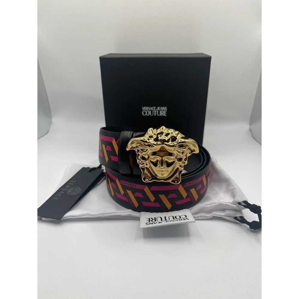 Versace Men's La Medusa La Greca Print Leather‎ Belt Size 105 / US 42 New in BOX